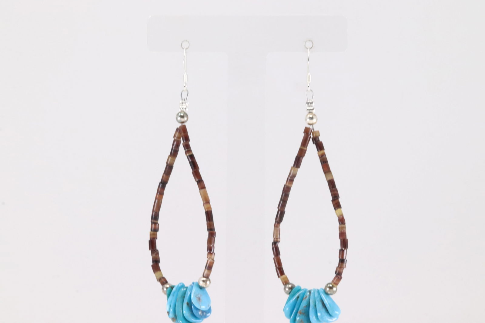 Native America Navajo Sterling Silver Turquoise & Brown Stone Dangling Earring's. (1 of 3)