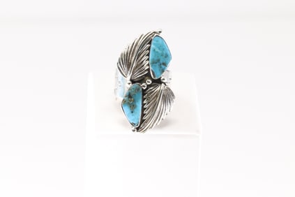 Native America Navajo Sterling Silver Turquoise Ring Leaf By Gregg Yazzie.