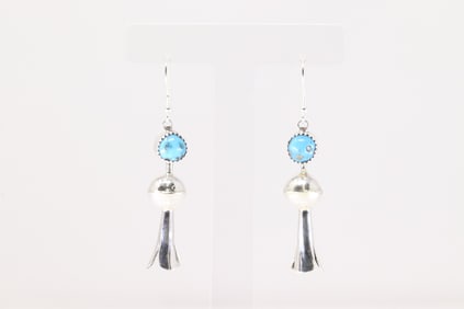 Native America Navajo Sterling Silver Turquoise Blossom Dangling Earring's By Vernon Tsosie.