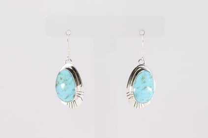 Native America Navajo Sterling Silver Turquoise Dangling Earring's By Leonardo Delgarito.