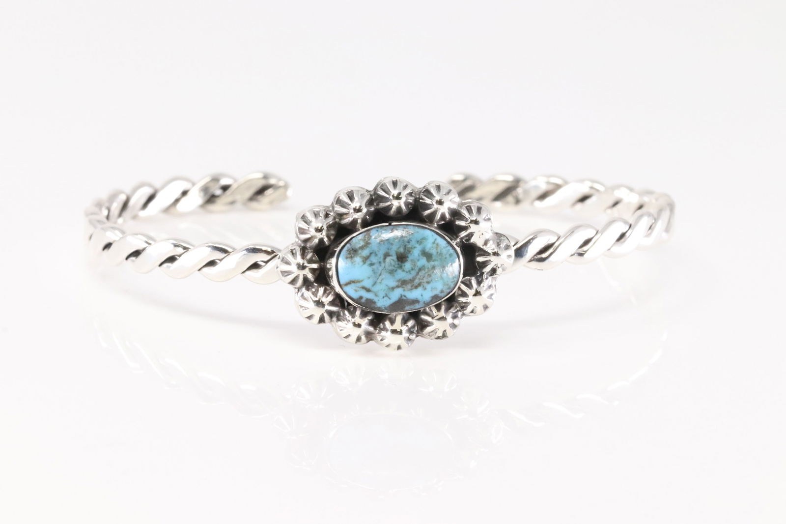 Native America Navajo Sterling Silver Turquoise Bracelet Cuff By Sadie Jim.: This is a Native America Navajo Sterling Silver Turquoise Bracelet Cuff By Sadie Jim.