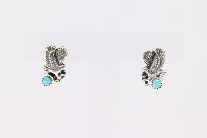 Native America Navajo Sterling Silver Turquoise Eagle Post Earring's By Elaine Shirley.