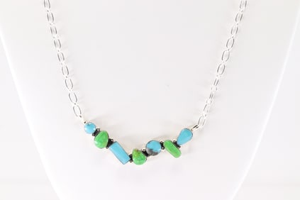 Native America Navajo Sterling Silver Turquoise Necklace By David Lopez.