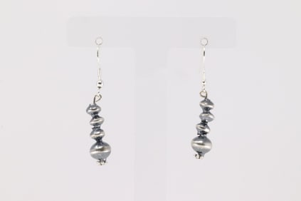 Native America Navajo Sterling Silver Pearl Beaded Dangling Earring's By Treva Jim.
