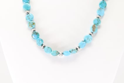 Native America Navajo Sterling Silver Pearl Beaded & Turquoise Necklace.