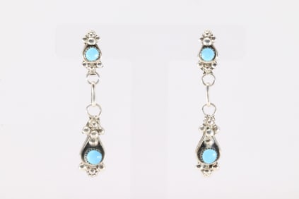 Native America Zuni Sterling Silver Turquoise Post / Dangling Earring's By Verdi Booqua.