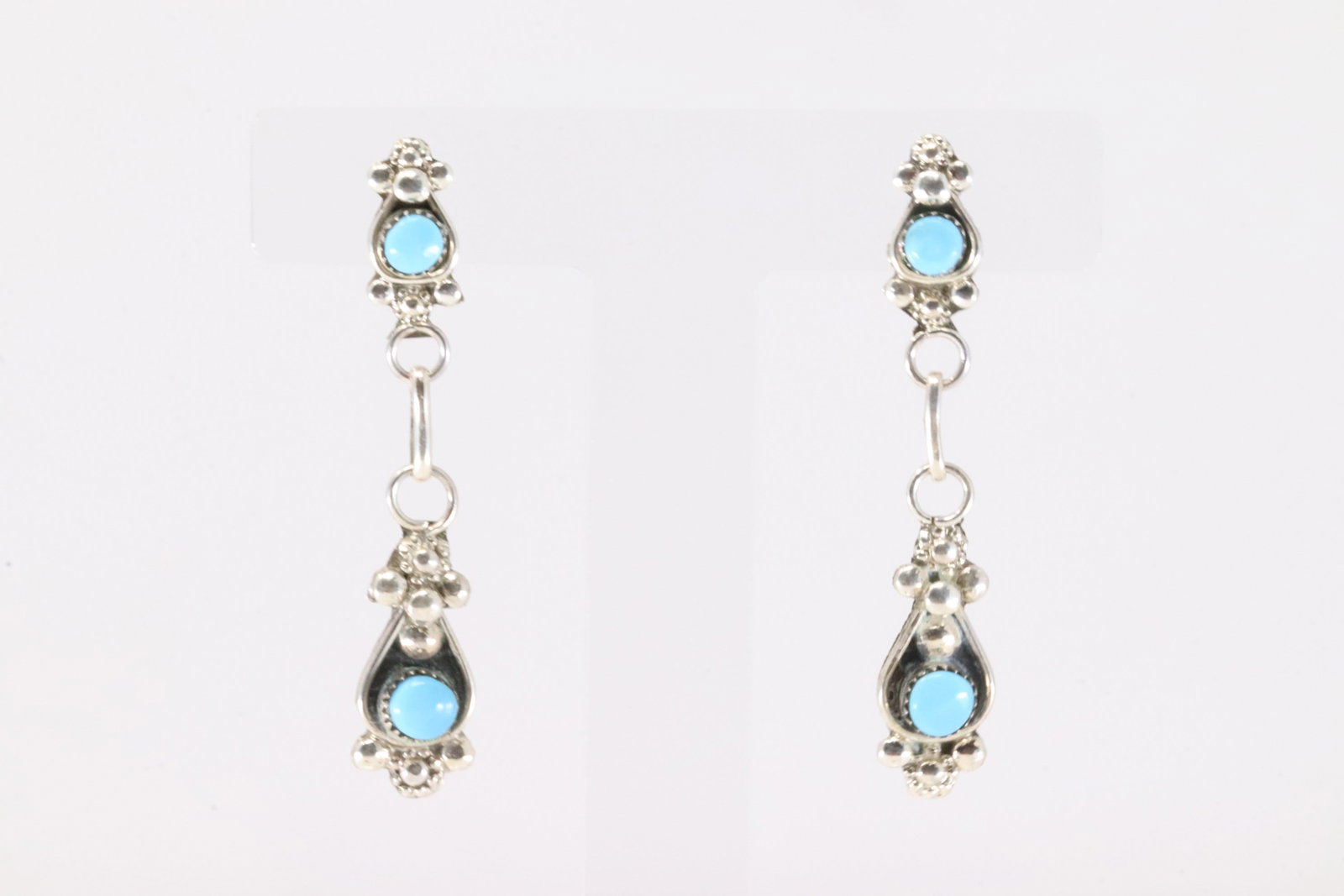 Native America Zuni Sterling Silver Turquoise Post / Dangling Earring's By Verdi Booqua.: This is a Native America Zuni Sterling Silver Turquoise Post / Dangling Earring's By Verdi Booqua.
