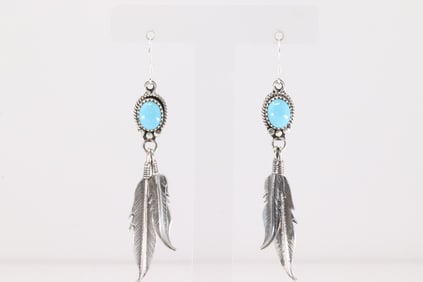 Native America Navajo Sterling Silver Turquoise Dangling Earring's By Rita Largo.