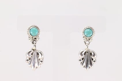 Native America Navajo Sterling Silver Turquoise Post / Dangling Earring's By Annette Chquito.