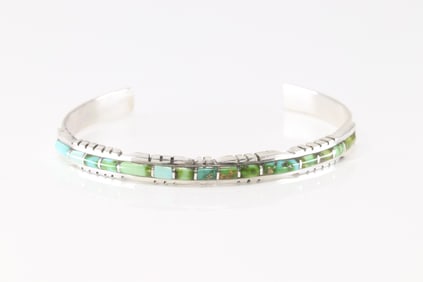 Native America Zuni Sterling Silver Turquoise Bracelet Cuff By Sheldon Lalio.