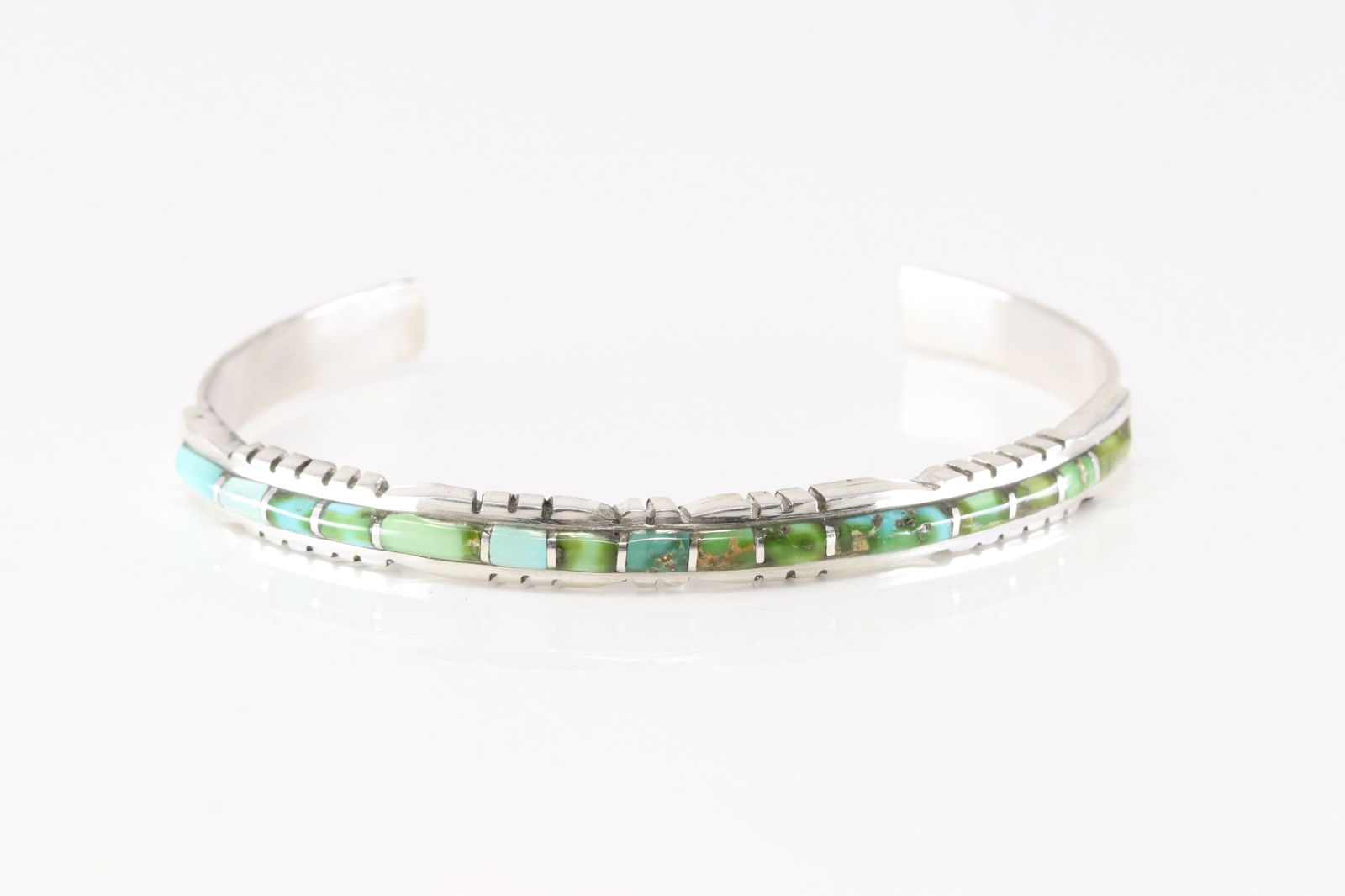 Native America Zuni Sterling Silver Turquoise Bracelet Cuff By Sheldon Lalio.: This is a Native America Zuni Sterling Silver Turquoise Bracelet Cuff By Sheldon Lalio.