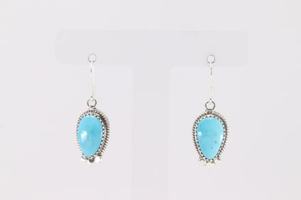 Native America Navajo Sterling Silver Turquoise Dangling Earring's By Sharon McCarthy.
