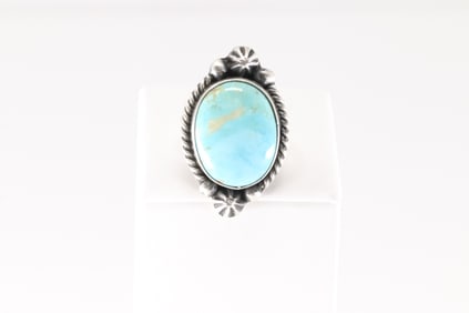 Native America Navajo Sterling Silver Turquoise Ring By Dixon.