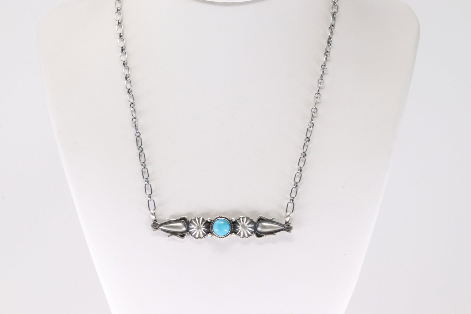 Native American Navajo Sterling Silver Turquoise Necklace By Marita Benally.: This is a Native American Navajo Sterling Silver Turquoise Necklace By Marita Benally. Necklace length: 16.00"