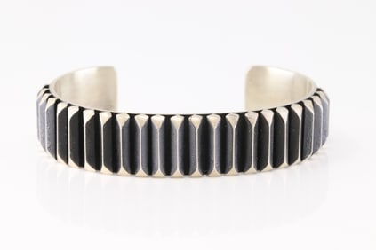 Native America Navajo Sterling Silver Solid Bracelet Cuff By L. Jahe.