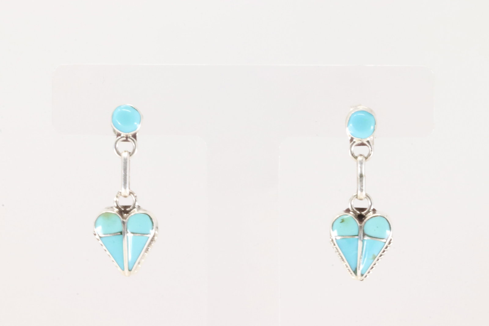 Native America Zuni Sterling Silver Turquoise Post / Dangling Heart Earring's By Velda Nastacio.: This is a Native America Zuni Sterling Silver Turquoise Post / Dangling Heart Earring's By Velda Nastacio.