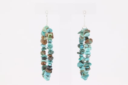 Native America Navajo Sterling Silver Turquoise Dangling Hoop Earring's.