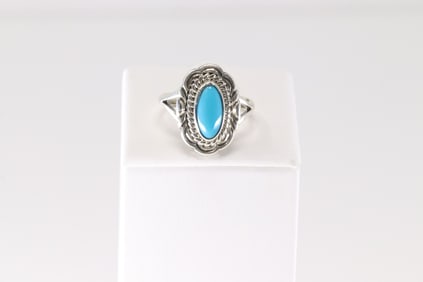 Native American Navajo Sterling Silver Turquoise Ring By V.Chee.
