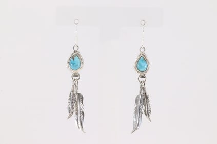 Native America Navajo Sterling Silver Turquoise Dangling Earring's By Sharon McCarthy.