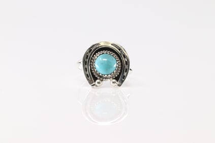 Native America Navajo Sterling Silver Turquoise Naja Ring By Theresa Smith.