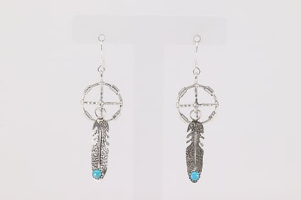 Native America Navajo Sterling Silver Turquoise Dangling Earring's By Sharon McCarthy.