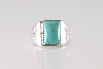 Native America Navajo Sterling Silver Turquoise Ring By Thomas Johnson.