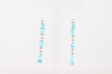 Native America Navajo Sterling Silver Pearl Beaded & Turquoise Dangling Earring's.