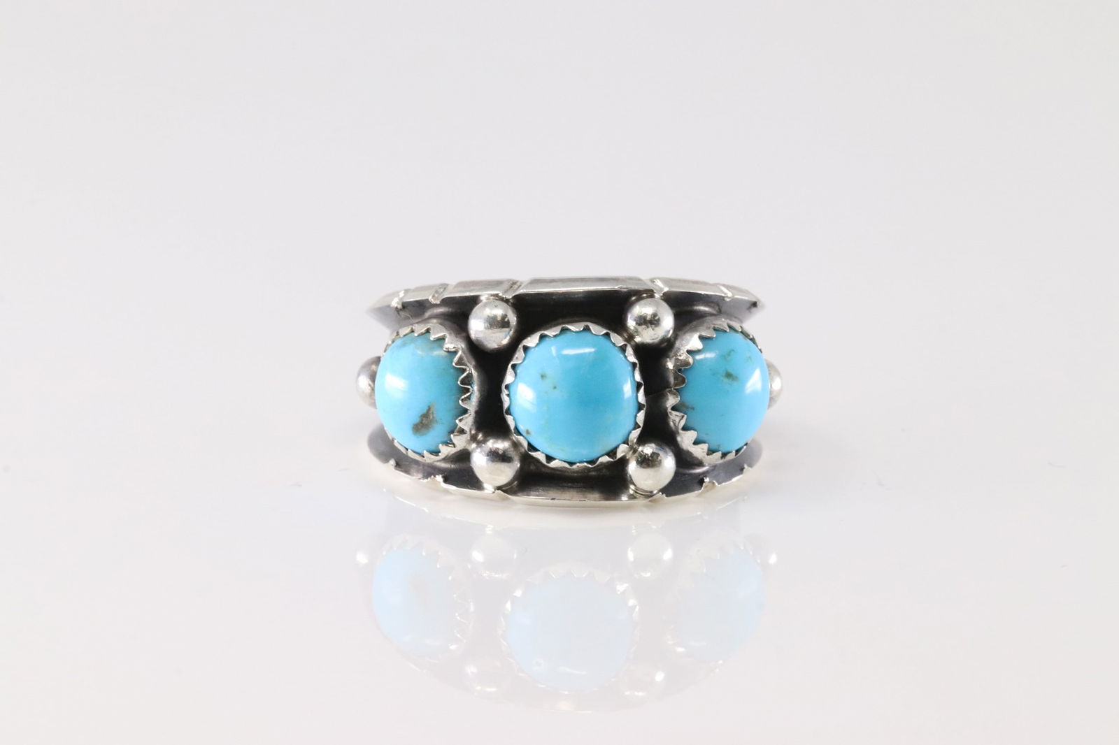 Native America Navajo Sterling Silver Turquoise Ring 3 Stone By R.C. (1 of 4)