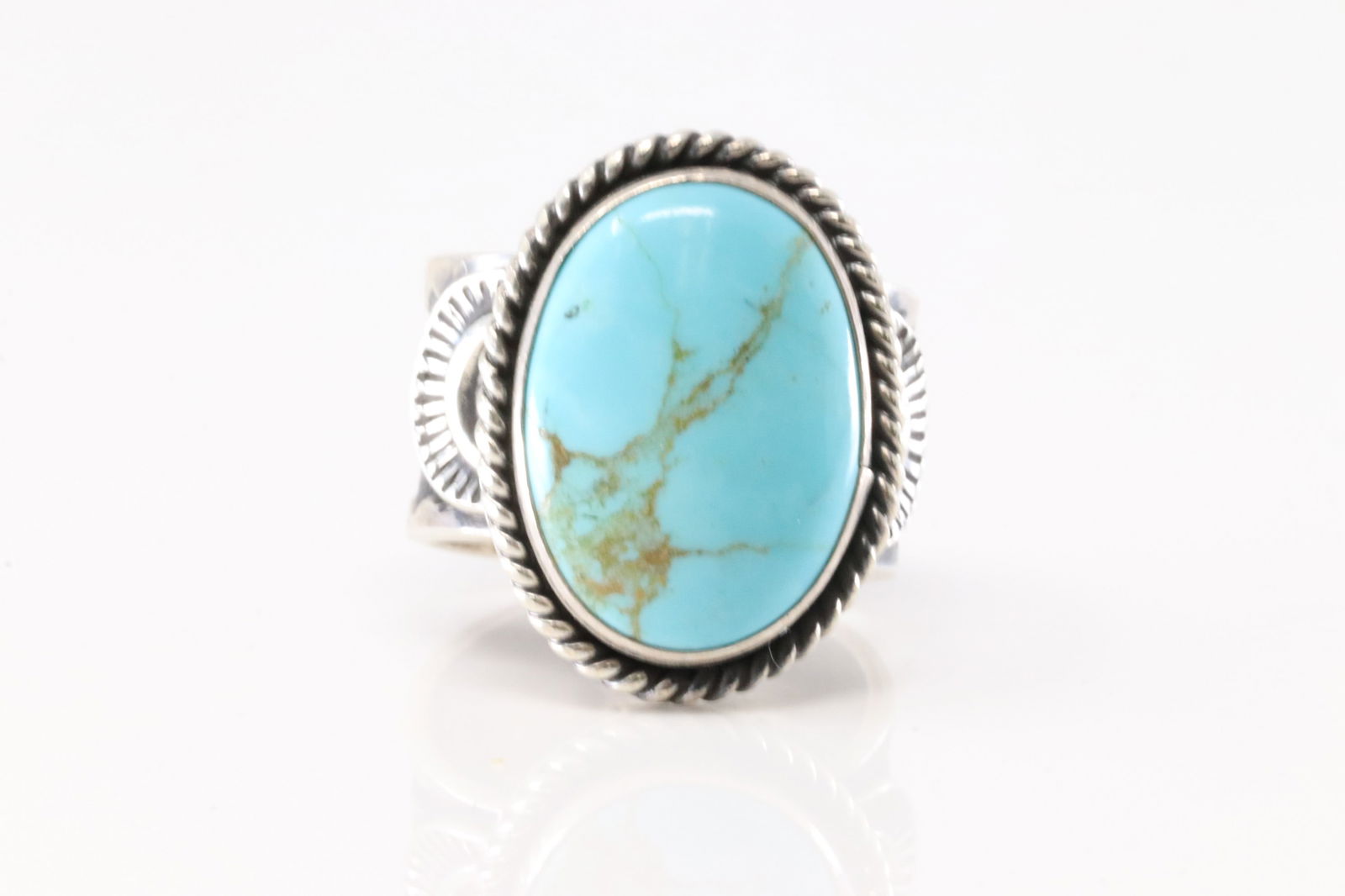 Native America Navajo Sterling Silver Kingman Turquoise Ring By Sunshine Reeves. (1 of 4)