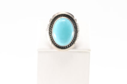 Native America Navajo Sterling Silver Turquoise Ring By A.M.