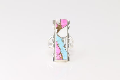 Native America Navajo Sterling Silver Cotton Candy Ring By S F.