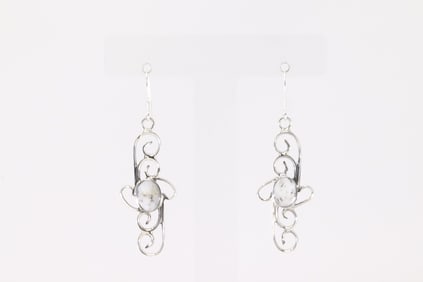 Native America Navajo Sterling Silver White Buffalo Dangling Earring's By Sheena Jack.