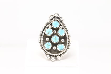 Native America Navajo Sterling Silver Turquoise Ring By Kenny Lonjose.