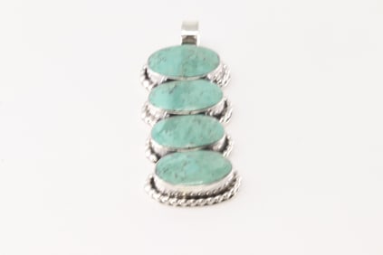 Native America Navajo Sterling Silver Turquoise Pendant 4 Stone By Marie Bahe.