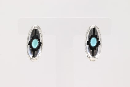 Native America Navajo Sterling Silver Turquoise Post Earring's By Felix Perry.