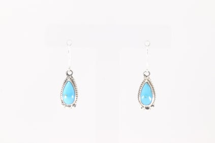 Native America Navajo Sterling Silver Turquoise Dangling Earring's By Sharon McCarthy.