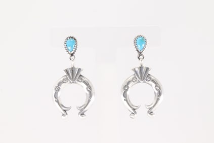 Native America Navajo Sterling Silver Turquoise Naja Post / Dangling Earring's By Adrienne Gordon.