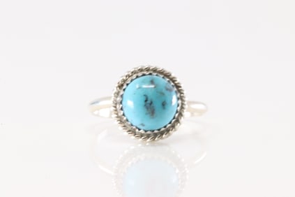 Native America Navajo Sterling Silver Turquoise Ring By Esther White.