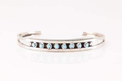 Native America Zuni Sterling Silver Turquoise Bracelet Cuff By Suzie Livingston.