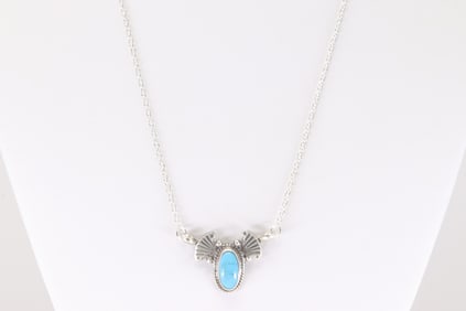 Native America Navajo Sterling Silver Turquoise Necklace By Verley Betone.