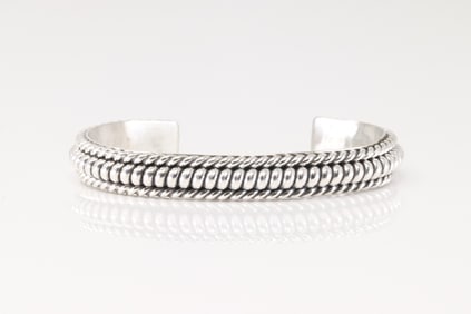 Native America Navajo Sterling Silver Solid Bracelet Cuff By Elaine Tahe.