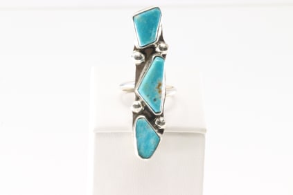 Native America Zuni Sterling Silver Turquoise Ring 3 StoneBy Jude Candelaria.