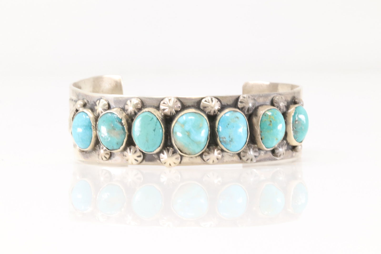 Native America Navajo Sterling Silver Turquoise Bracelet Cuff By Jason B. (1 of 4)