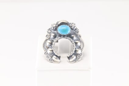 Native America Navajo Sterling Silver Turquoise Naja Ring By T.Yazzie.