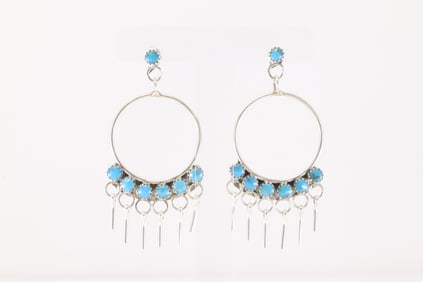 Native America Zuni Sterling Silver Kingman Turquoise Post / Dangling Earring's.