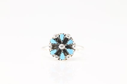 Native America Zuni Sterling Silver Turquoise Ring By Tricia Leekity.