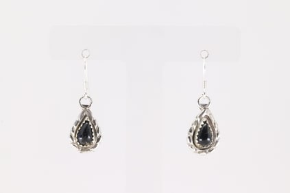 Native America Navajo Sterling Silver Black Onyx Dangling Earring's By Gerald Joe.