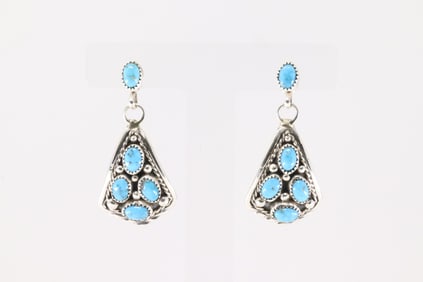 Native America Navajo Sterling Silver Turquoise Post / Dangling Earring's By Melvin Chee.