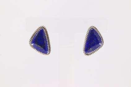 Native America Navajo Sterling Silver Blue Lapis Stone Post Earring's By Theresa Smith.