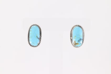 Native American Navajo Sterling Silver Kingman Turquoise Post Earring's By Eloiuse Kee.